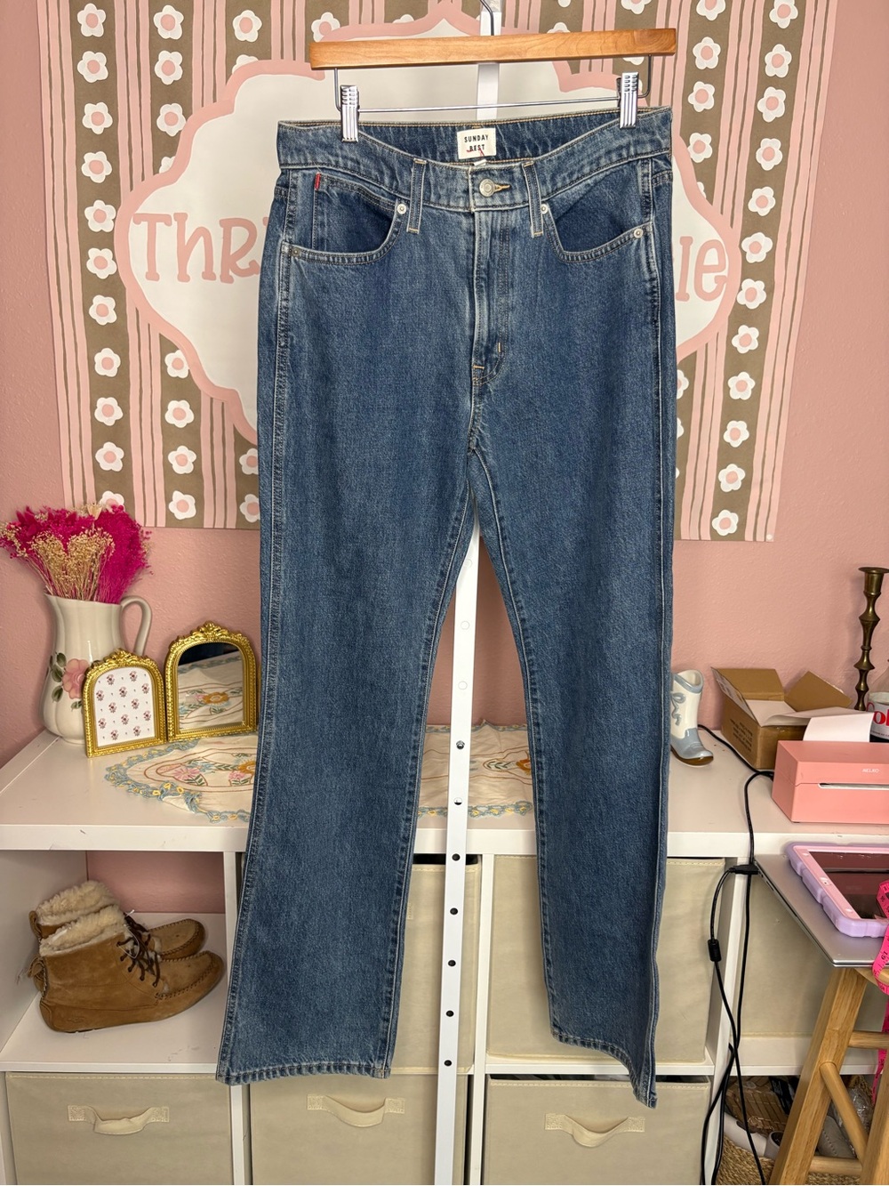 Aritzia Sunday Best High-Rise Straight Leg Women's Jeans - Blue Denim